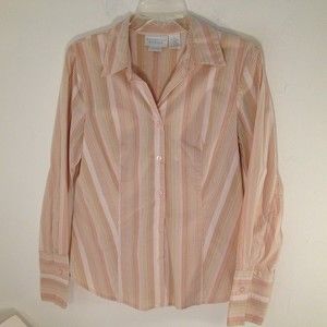 Worthington Stretch Women's Blouse Button Up Career Top Fitted Size 8 Pinkish